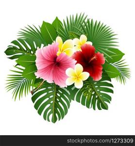 Beautiful tropical flowers and leaves