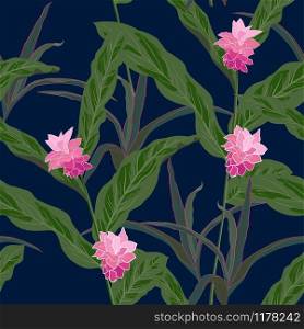 Beautiful tropical flowers and leaves seamless pattern,for fashion,fabric,textile,print or wallpaper,vector illustration