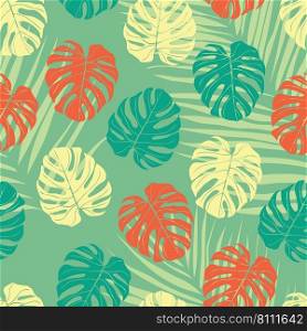 Beautiful tropical monstera leaves seamless pattern design. Tropical leaves nature background. Trendy Brazilian illustration. Spring and summer design for textile, prints, wrapping paper.