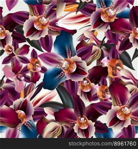 Beautiful tropical pattern with orchid vector image
