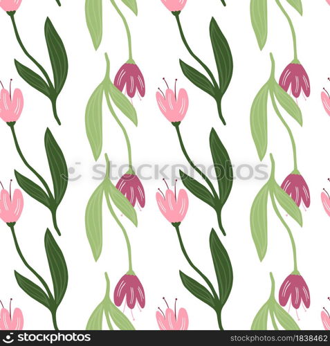 Beautiful tulip seamless pattern isolated on white background. Nature wallpaper. For fabric design, textile print, wrapping, cover. Simple vector illustration.. Beautiful tulip seamless pattern isolated on white background. Nature wallpaper.