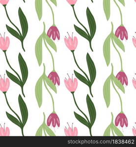 Beautiful tulip seamless pattern isolated on white background. Nature wallpaper. For fabric design, textile print, wrapping, cover. Simple vector illustration.. Beautiful tulip seamless pattern isolated on white background. Nature wallpaper.