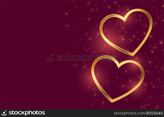 beautiful two golden love hearts with text space
