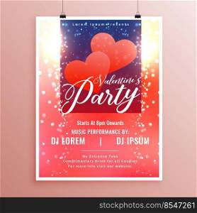 beautiful valentines day event flyer with light sparkles