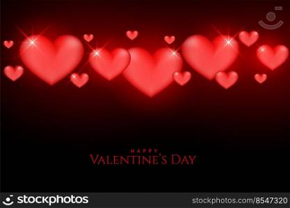beautiful valentines day glowing red hearts on black background