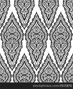Beautiful vector damask seamless pattern. Vintage abstract background. Mandala style. Repeat ornament for print, textile, fabric, texture, wrapping paper, cover. Black and white design.. Beautiful vector damask seamless pattern. Vintage abstract backg