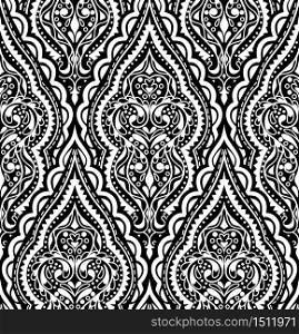 Beautiful vector damask seamless pattern. Vintage abstract background. Mandala style. Repeat ornament for print, textile, fabric, texture, wrapping paper, cover. Black and white design.. Beautiful vector damask seamless pattern. Vintage abstract backg