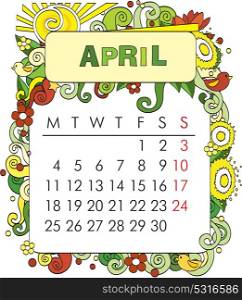 Beautiful vector decorative Frame for calendar - April