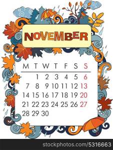 Beautiful vector decorative Frame for calendar - November