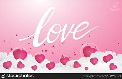 Beautiful vector illustration of graphic style ,text love hearts. Romantic creative concept. paper cut deep style.