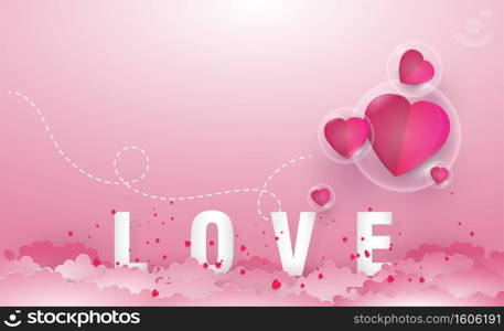 Beautiful vector illustration of graphic style ,text love hearts. Romantic creative concept. paper cut deep style.