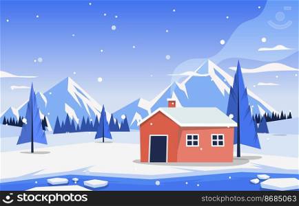 Beautiful Village House Mountain Winter Snow Landscape