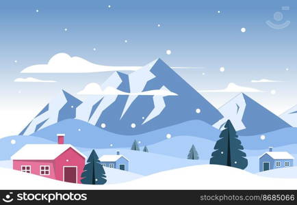 Beautiful Village House Mountain Winter Snow Landscape