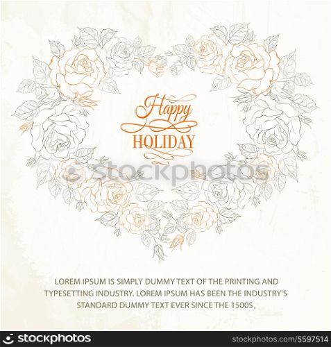 Beautiful vintage hearts frame from flowers roses. Vector illustration