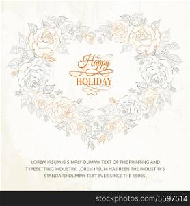 Beautiful vintage hearts frame from flowers roses. Vector illustration