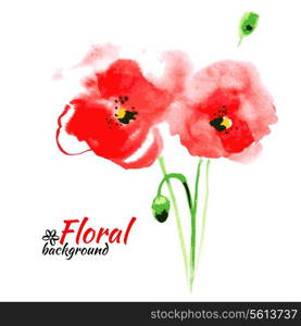 Beautiful watercolor paint red poppy. Vector illustration. Cards of Happy Mother&rsquo;s Day