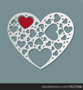 Beautiful white paper cut heart shape and red heart inside,Vector illustration
