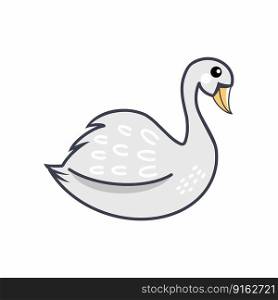 Beautiful white swan. Vector doodle illustration. Drawing for children’s book with animals and birds.