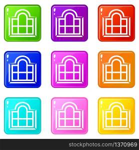 Beautiful window frame icons set 9 color collection isolated on white for any design. Beautiful window frame icons set 9 color collection