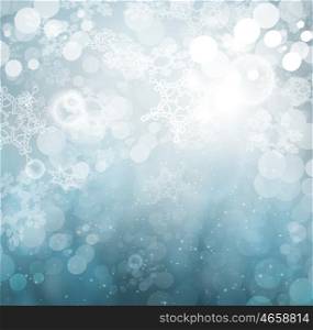 Beautiful Winter Abstract Snowflakes Blue Background With Light