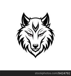 Beautiful wolf head black line tattoo illustration on white background