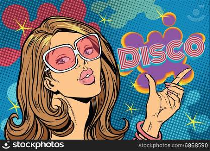 Beautiful woman disco. Pop art retro comic book vector illustration. Beautiful woman disco, pop art style