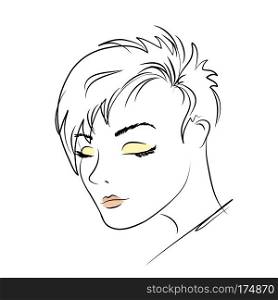 beautiful woman face, tattoo on neck,isolated on white ,hand drawn vector illustration.. beautiful woman face.