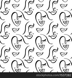 Beautiful woman face. Vector Hand drawn seamless pattern of crowd of different women.. Beautiful woman face. Vector Hand drawn seamless pattern of crowd of different women