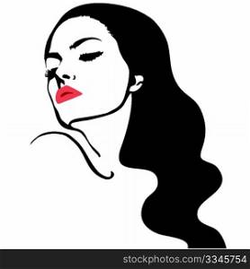 beautiful woman face with red lips