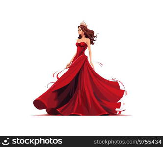 Beautiful woman in red dress wearing crown queen. Vector illustration design.