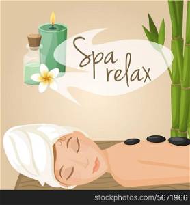 Beautiful woman laying spa relax massage procedure vector illustration
