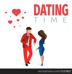 Beautiful Woman Man with Bouquet Together Dating Time Vector Isometric Illustration. Romantic Couple Family Husband Wife Valentine Day Holiday Celebration Concept. Love Flirting Meeting People. Beautiful Woman Man with Bouquet Together Dating