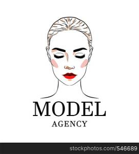 Beautiful woman, model academy logo, banner or poster design, vector illustration line sketch style. Beautiful woman, model academy logo, banner or poster design.