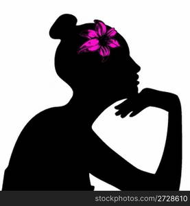 beautiful woman portrait silhouette with flower