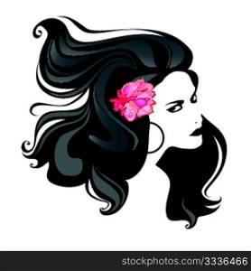 beautiful woman portrait with great hair and rose