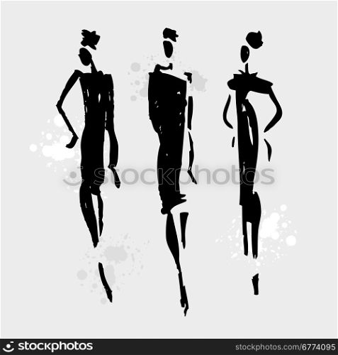 Beautiful Woman silhouette. . Beautiful Woman silhouette. Hand drawn fashion illustration.