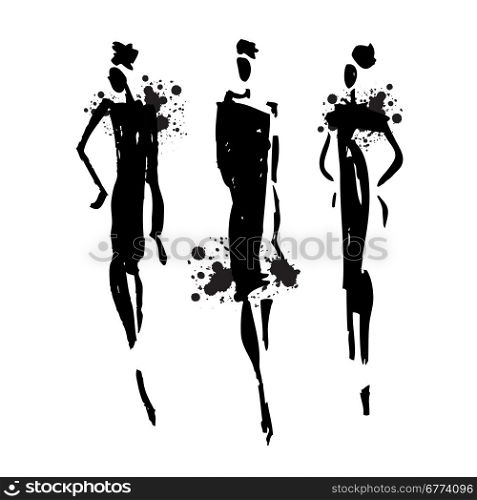 Beautiful Woman silhouette. . Beautiful Woman silhouette. Hand drawn fashion illustration.