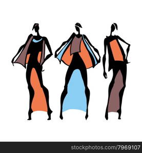 Beautiful Woman silhouette. . Beautiful Woman silhouette. Hand drawn fashion illustration.