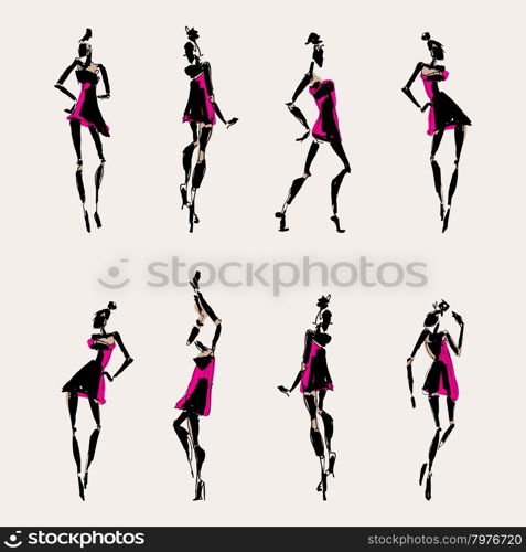 Beautiful Woman silhouette. . Beautiful Woman silhouette. Hand drawn fashion illustration.