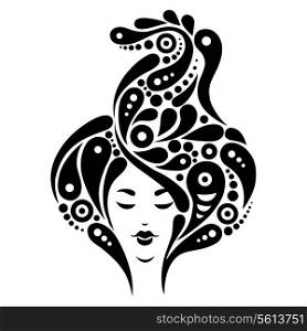 Beautiful woman silhouette, black &amp; white illustration