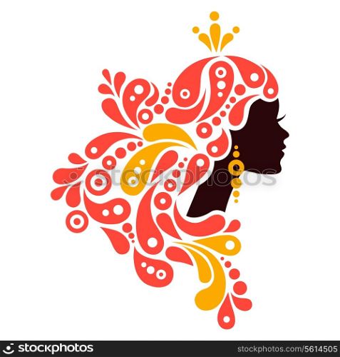 Beautiful woman silhouette. Tattoo of abstract girl hair