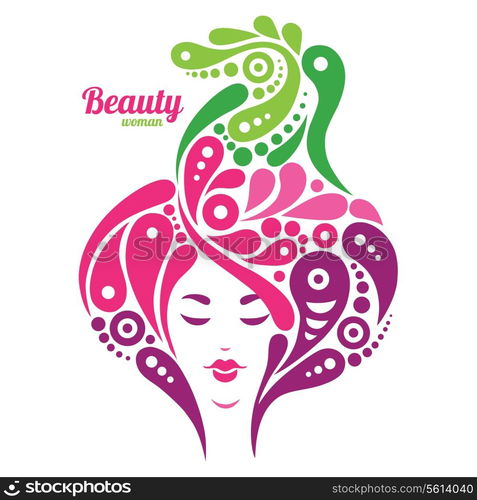 Beautiful woman silhouette. Tattoo of abstract girl hair. Nature design