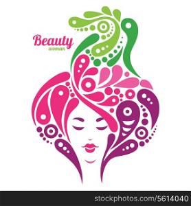 Beautiful woman silhouette. Tattoo of abstract girl hair. Nature design