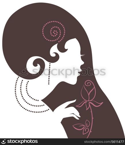 Beautiful woman silhouette with a flower