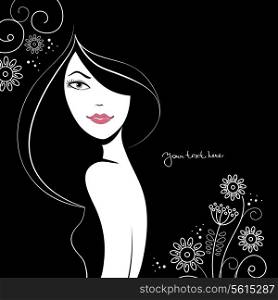 Beautiful woman silhouette with a flowers