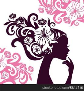 Beautiful woman silhouette with flowers
