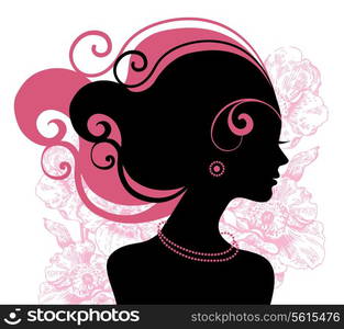 Beautiful woman silhouette with flowers