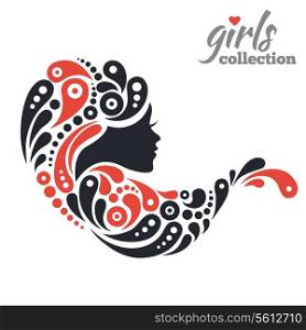 Beautiful woman silhouette with flowers. Girls collection&#x9;
