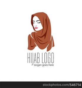 Beautiful woman wearing colorful hijab icon, logo isolated on white background, Muslim veil, vector illustration. Beautiful woman wearing colorful hijab icon, hijab logo isolated