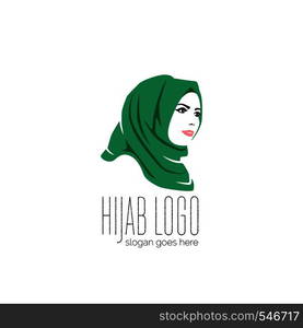 Beautiful woman wearing colorful hijab icon, logo isolated on white background, Muslim veil, vector illustration. Beautiful woman wearing colorful hijab icon, hijab logo isolated